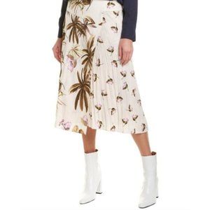 Vince Tropical Garden Flowers Palm Trees Print Crepe Midi Skirt Size 4
